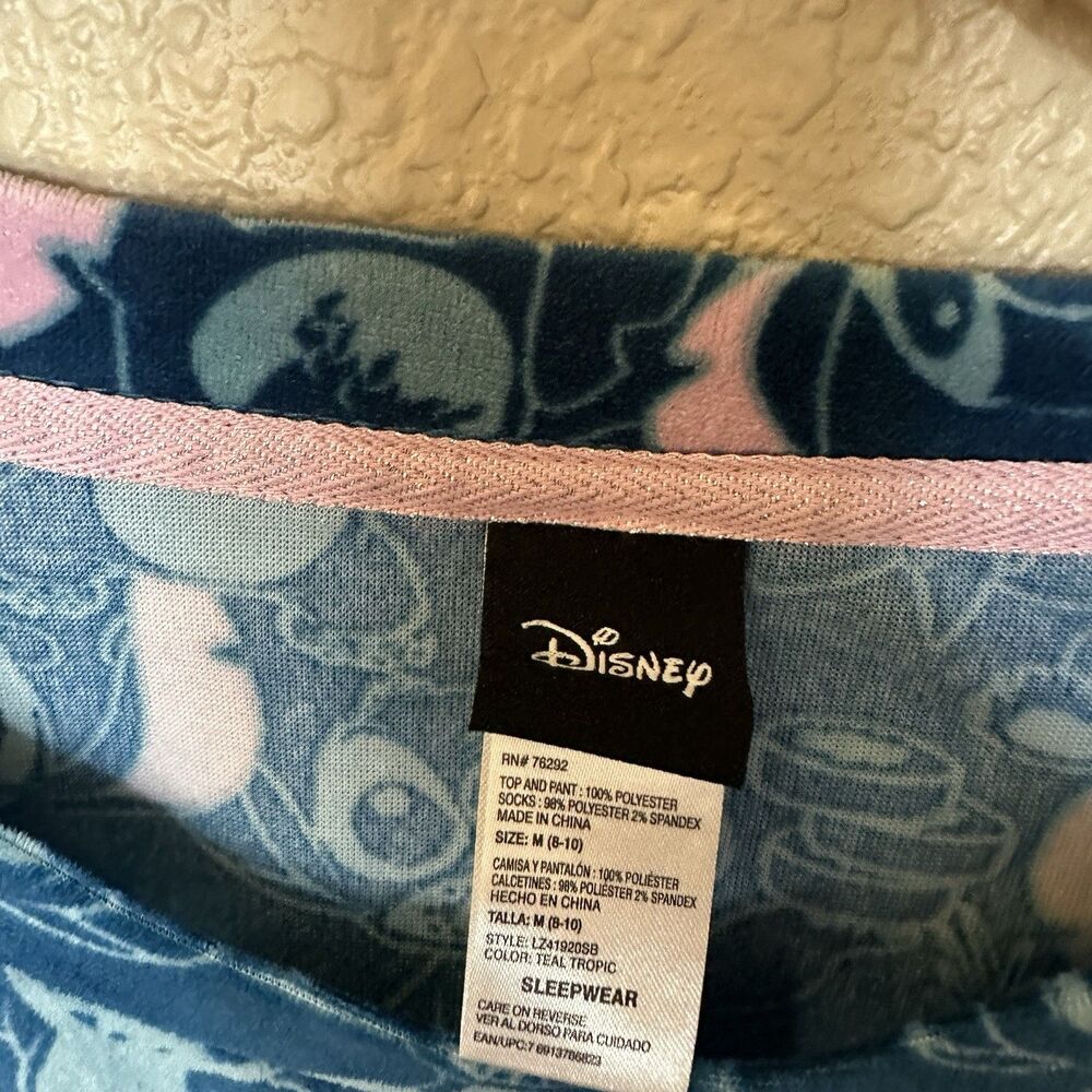 Disney‎ Lilo and Stitch Pajama Top Shirt Women Size M 8-10 Blue Pink Long Sleeve - Picture 3 of 5